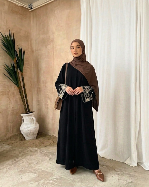 Minimal Abaya with Sleeve Embroidery