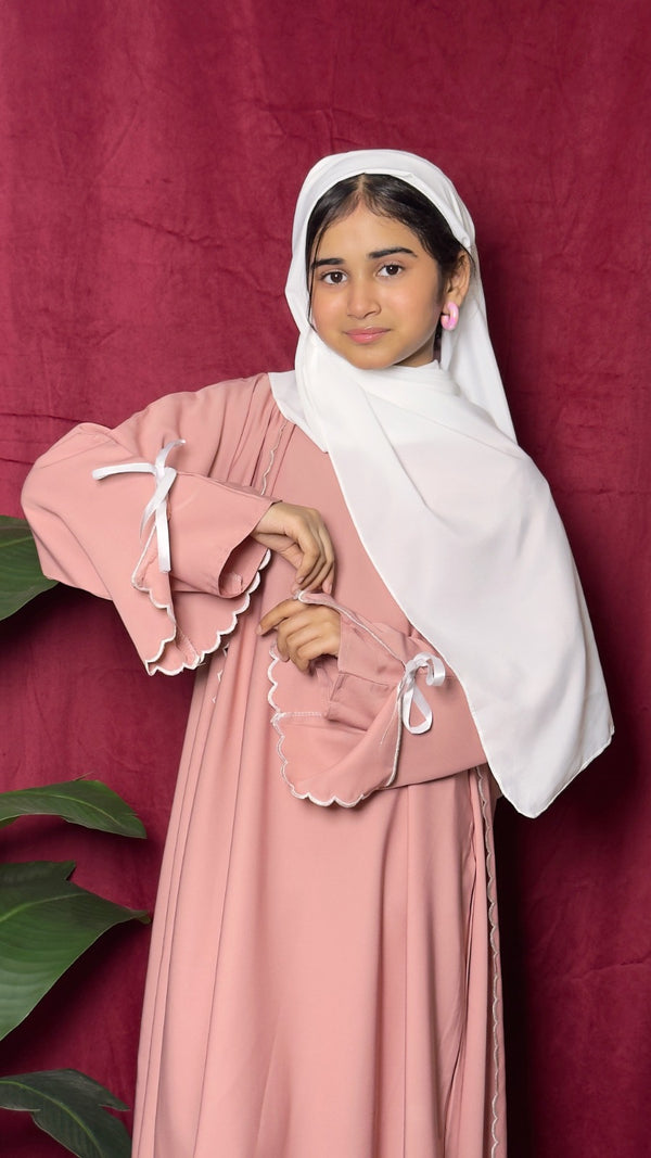 Cutwork Embroidered Abaya with Tie Sleeves 2 pc Kids