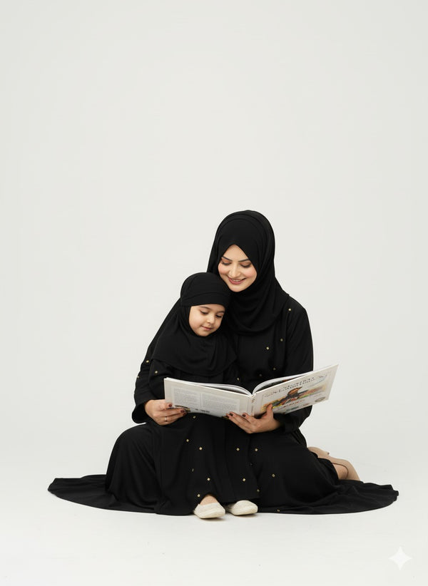 Noir Gold Spark – Mommy & Me Abaya Set