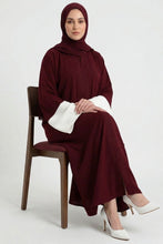 Maroon Elegance Abaya with White Cuff Contrast