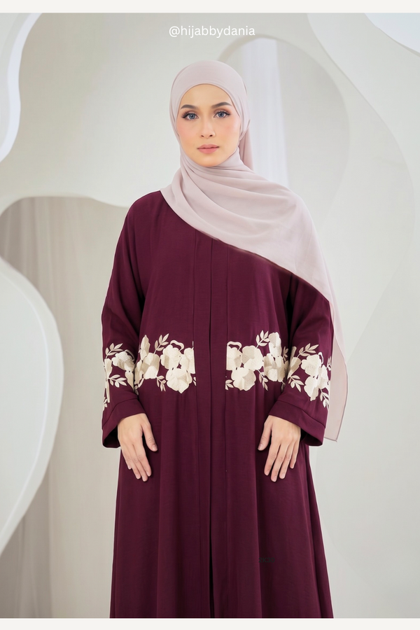 Mehroon gold Emb abaya