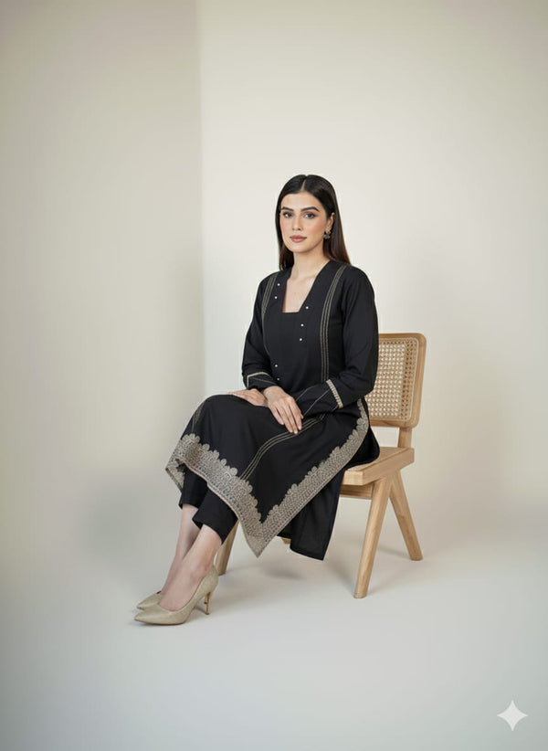 Black Embroidered Kurta Set - Hijab by Dania