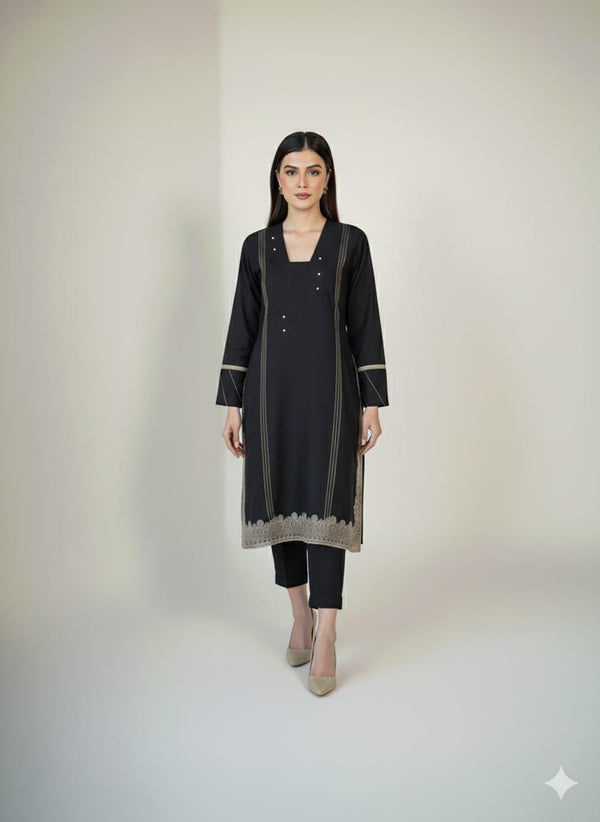 Black Embroidered Kurta Set - Hijab by Dania