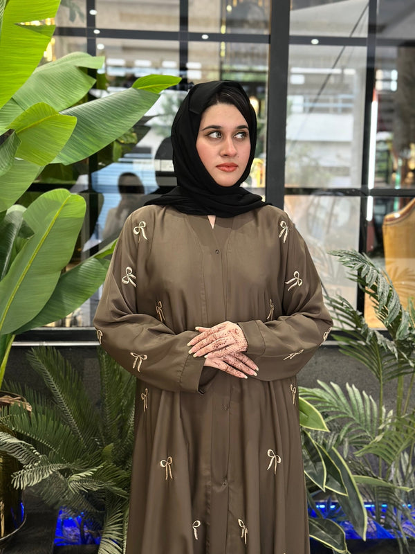 Brownish bow emroidery abaya - 80 - Hijab by Dania