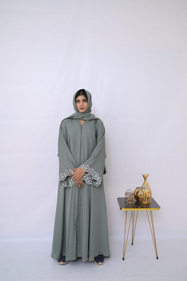 Dania's Pistachio Floral Embroidered Abaya - 221 - Hijab by Dania