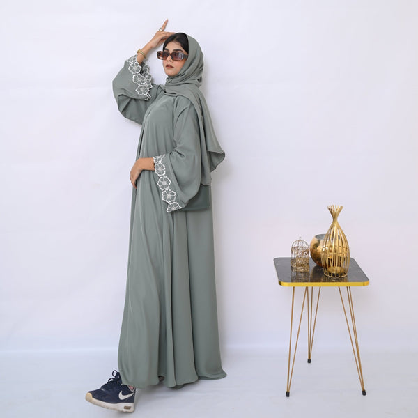 Dania's Pistachio Floral Embroidered Abaya - 221 - Hijab by Dania