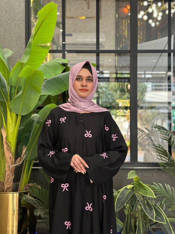 Ebony Bow Embroidered Abaya - 79 - Hijab by Dania