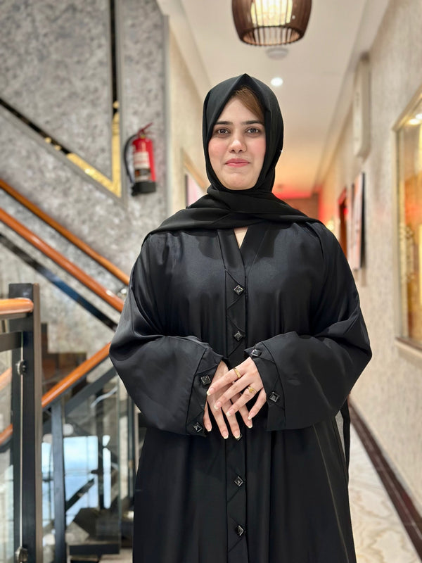 Elegant Black Abaya with Metal Buttons - 157 - Hijab by Dania