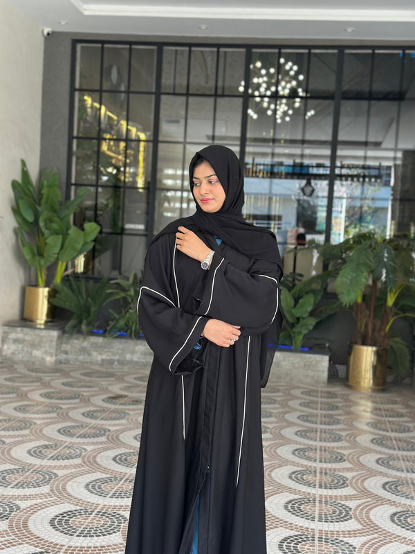 Elegant Black Piped Abaya - 12 - Hijab by Dania