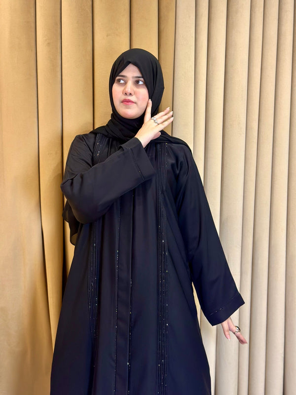 Elegant Black Plated Abaya with stone - 155 - Hijab by Dania