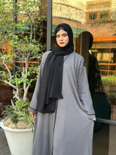 Elegant Grey Abaya with Black Handwork Detailing - Hijab by Dania