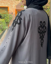 Elegant Grey Abaya with Black Handwork Detailing - Hijab by Dania