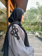 Elegant Grey Abaya with Black Handwork Detailing - Hijab by Dania