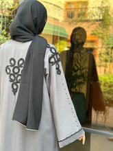 Elegant Grey Abaya with Black Handwork Detailing - Hijab by Dania