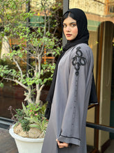 Elegant Grey Abaya with Black Handwork Detailing - Hijab by Dania