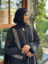 Elegant Taupe Abaya with White Piping and stone work - Hijab by Dania