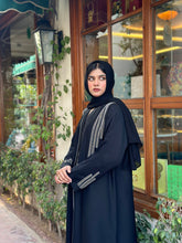 Elegant Taupe Abaya with White Piping and stone work - Hijab by Dania