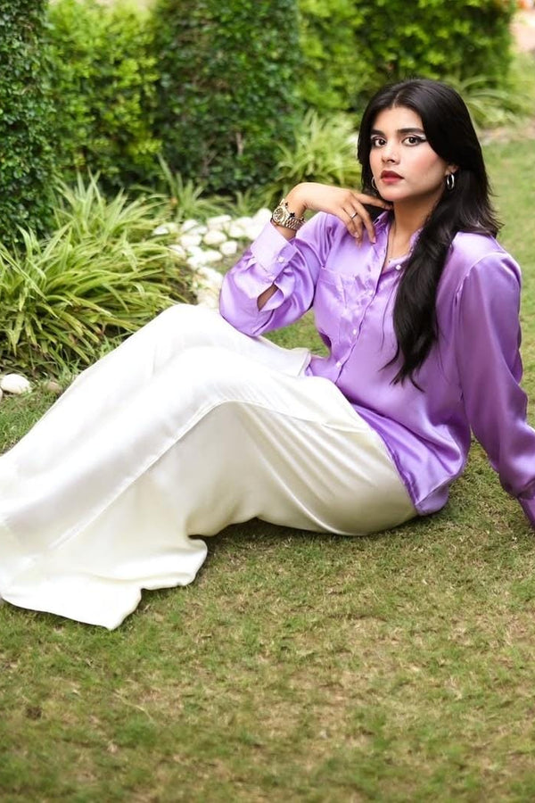 lavender satin shirt