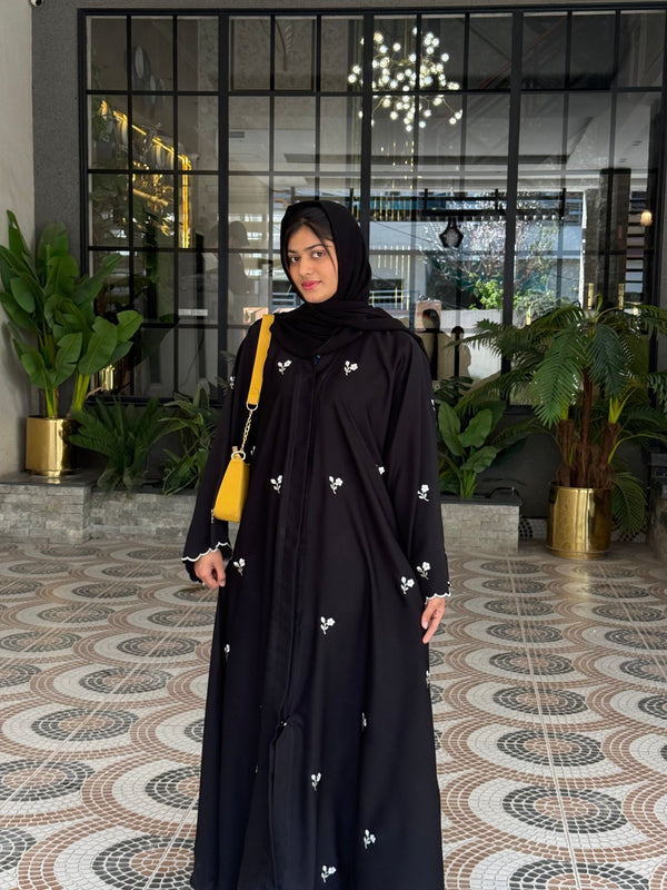 Floral Embroidered Black Abaya - 37 - Hijab by Dania
