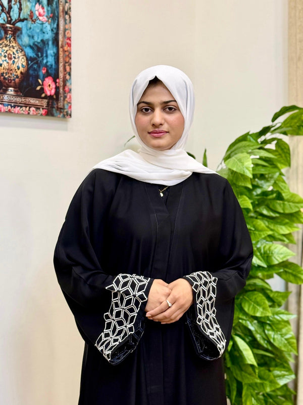 Geometric Elegance Embroidery Abaya - 33 - Hijab by Dania