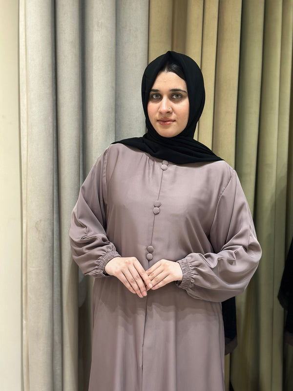Gracefull light brown abaya front buttons and chonat sleeves - 182 - Hijab by Dania