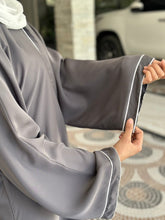 Grey Classic Abaya with White Piping - 193 - Hijab by Dania