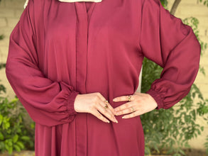 Hina Front Open Abaya (Mehroon) - 02 - Hijab by Dania