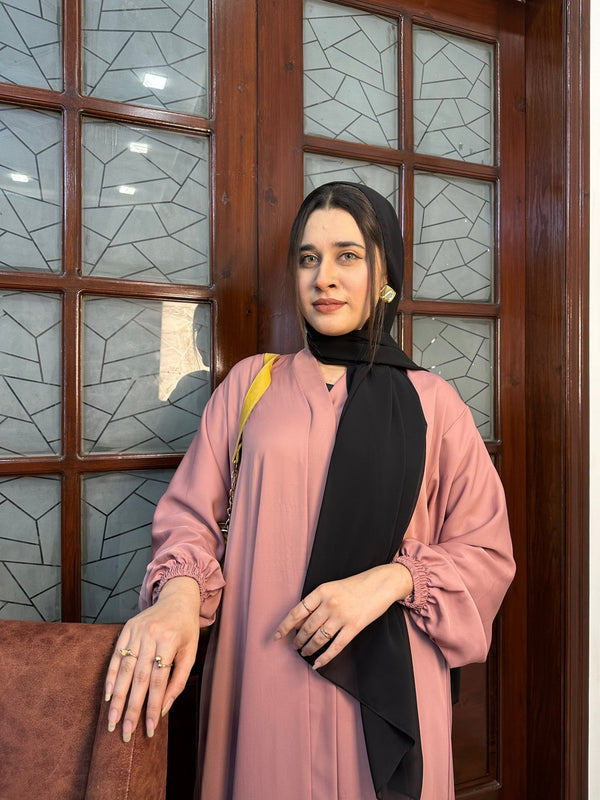 Hina Front Open Abaya (Pink) - 05 - Hijab by Dania