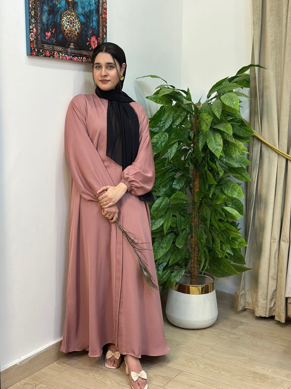 Hina Front Open Abaya (Pink) - 05 - Hijab by Dania