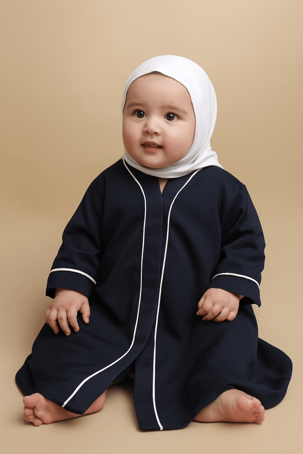 Kids Blue Abaya with White Piping - Hijab by Dania
