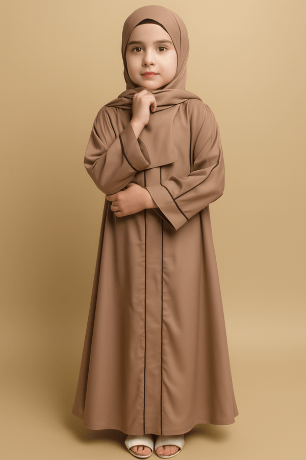 Kids Brown Abaya with Black Piping - Hijab by Dania