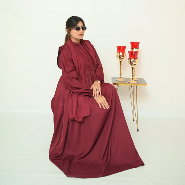 Maroon Button - Down Abaya - 98 - Hijab by Dania