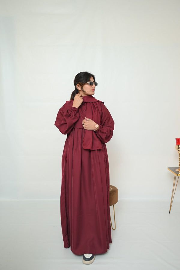Maroon Button - Down Abaya - 98 - Hijab by Dania