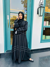 Modern Black Abaya with White Stripe Patterns - 163 - Hijab by Dania