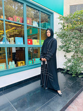 Modern Black Abaya with White Stripe Patterns - 163 - Hijab by Dania
