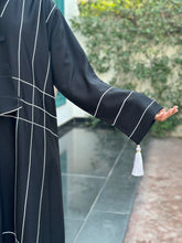 Modern Black Abaya with White Stripe Patterns - 163 - Hijab by Dania