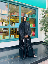 Modern Black Abaya with White Stripe Patterns - 163 - Hijab by Dania