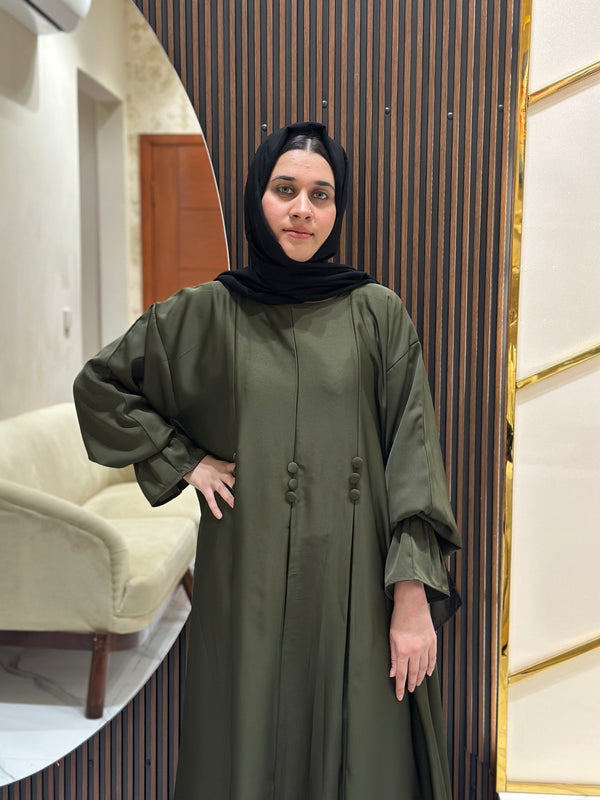 MOSS Green Plated Abaya - 180 - Hijab by Dania