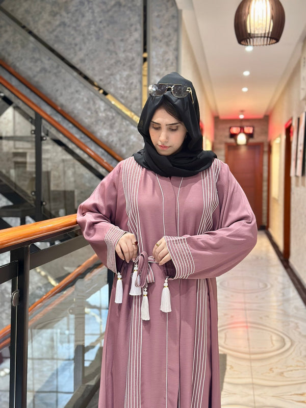 Pink with White Piping Abaya - 120 - Hijab by Dania