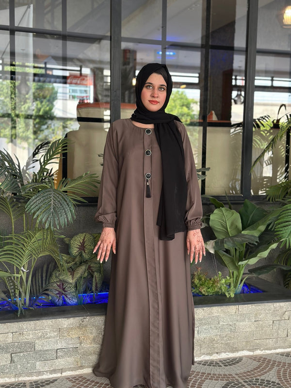 Regal Noir Brown Abaya – 3 Button Sophistication 88,89,90 - Hijab by Dania