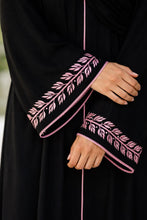 pink leaf-pattern embroidery abaya