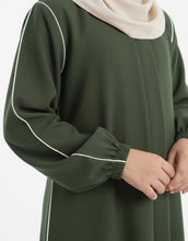 kids basic piping abaya-olive green