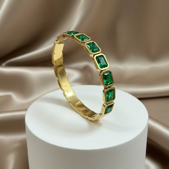 Elegant Gold Crystal Cuff-green