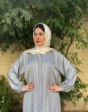 Hina Front Open Abaya-silver grey