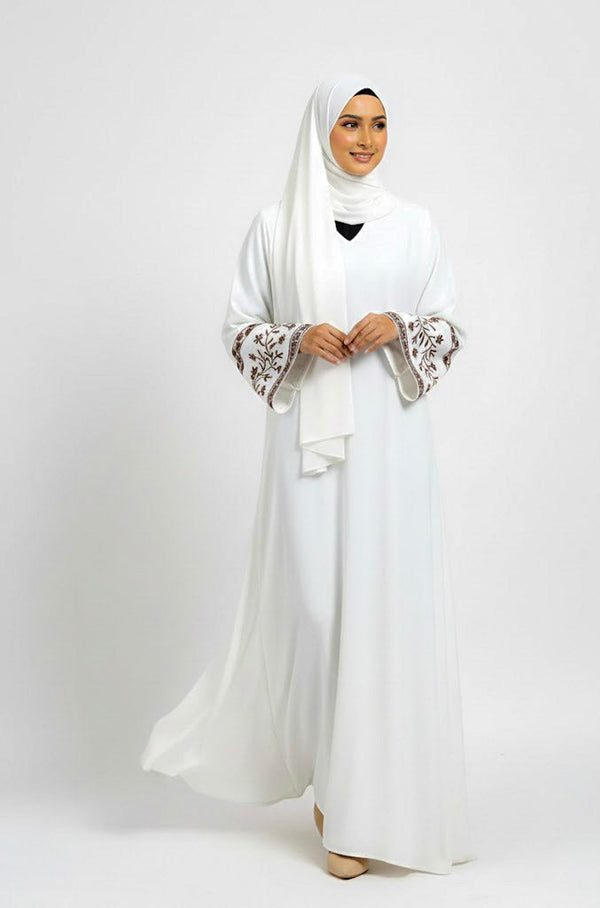 sleeves Embroidry abaya-white