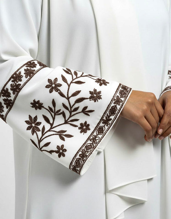 sleeves Embroidry abaya-white