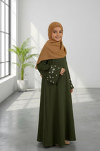 Leaf sleeves embroidery kids Abaya