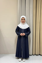 kids basic piping abaya-navy blue