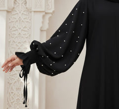 Black abaya with sleeves pearls