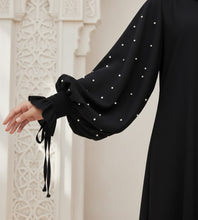 Kids black abaya with sleeves pearls
